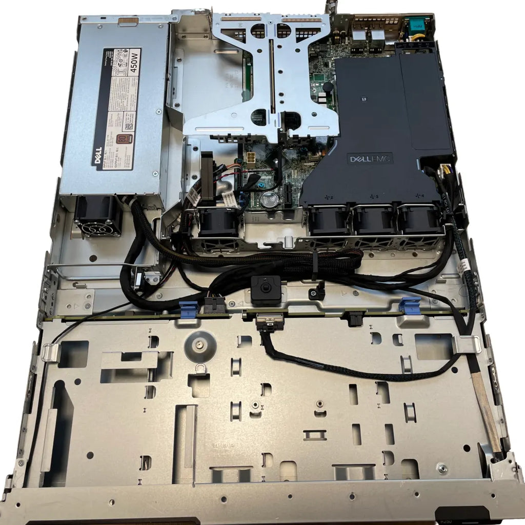 Dell R250 inside: air shroud, fans and 450W power supply