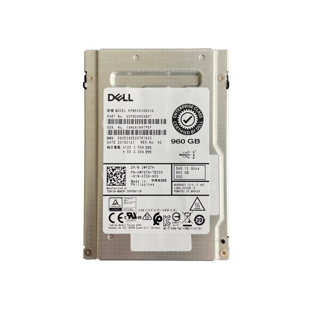 Dell WFGTH 960GB SAS SSD, Toshiba PM5-V KPM5XVUG960G