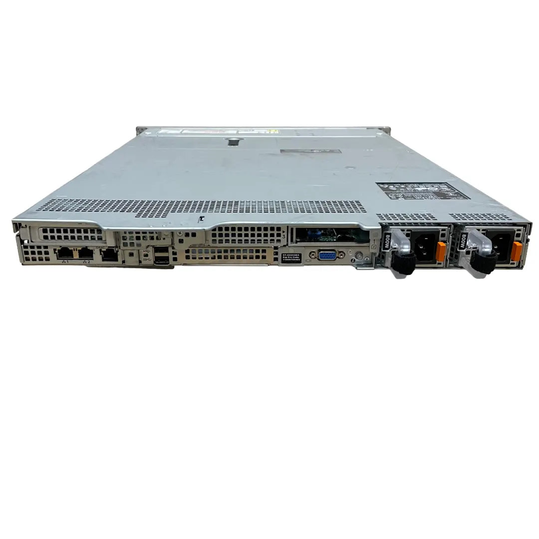 Dell R450 rear: iDRAC port, 2x 1GbE and 2x 800W power supplies